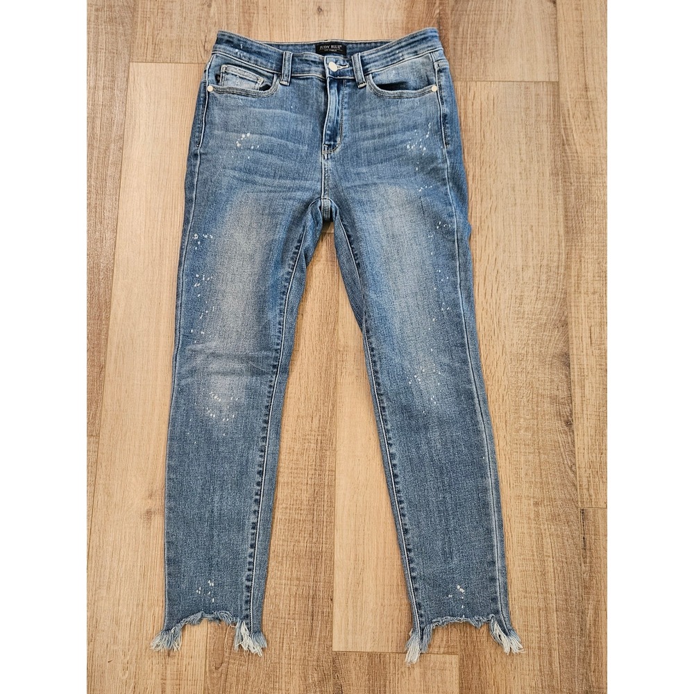 Judy Blue Skinny Fit Jeans Womens Juniors 9/29 Raw Hem Paint Splatter Denim